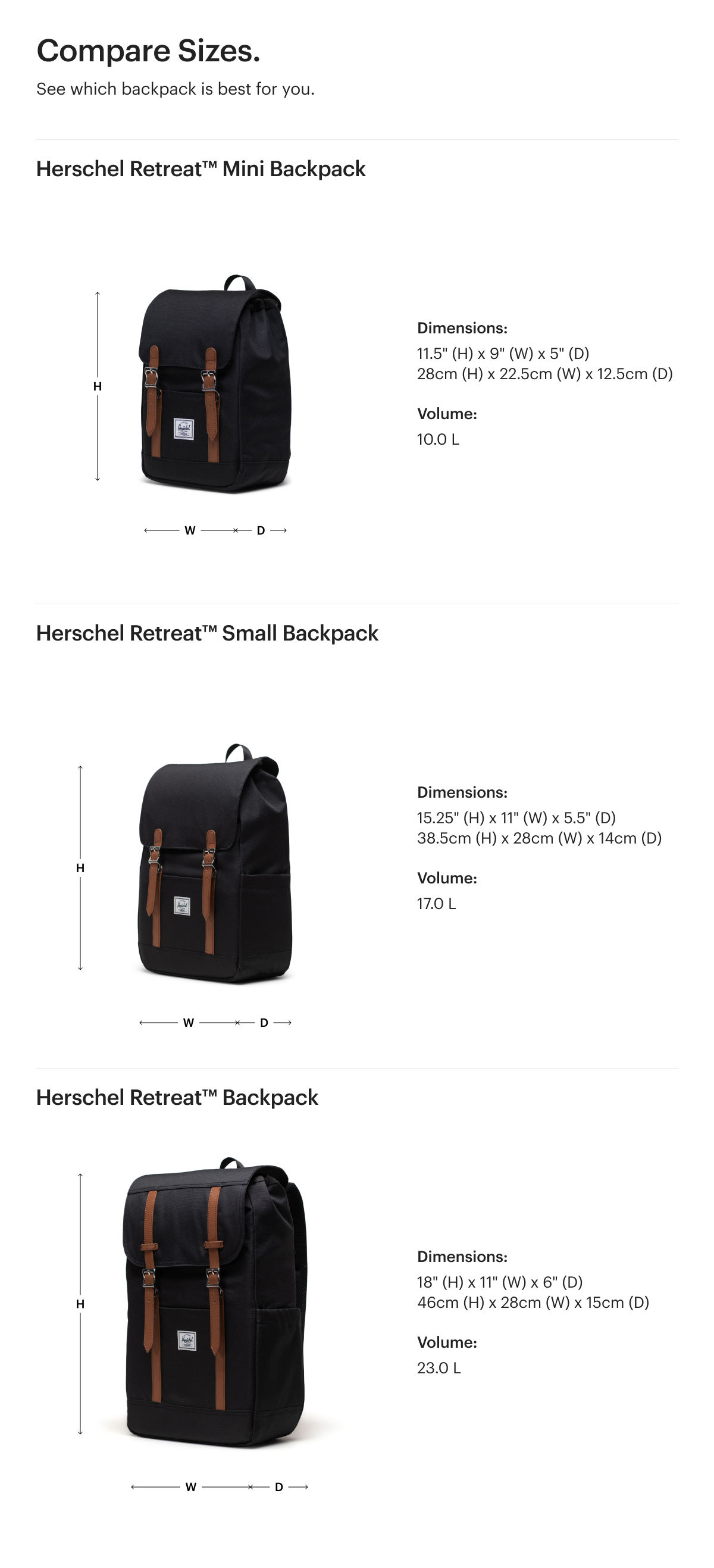 Compare Retreat Backpacks